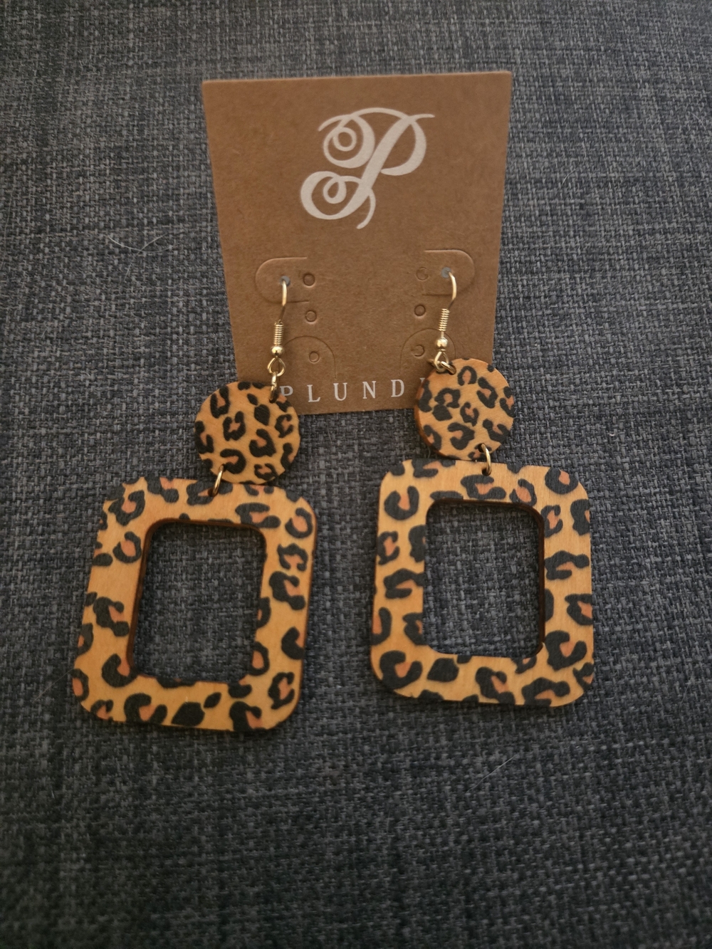 Plunder Leopard Print Open Square Drop Earrings - Tan & Black